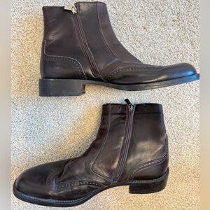 Bally Brown Leather Wing Tip Brogue Zip Up Boots Selenos Dress Shoes Size 9 F
